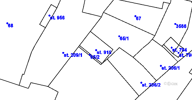 Parcela st. 915 v KÚ Lysice, Katastrální mapa