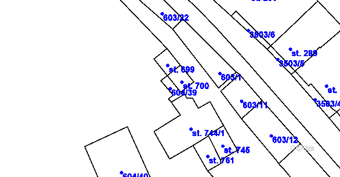 Parcela st. 604/39 v KÚ Lysice, Katastrální mapa