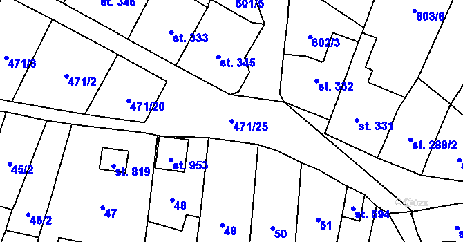 Parcela st. 471/25 v KÚ Lysice, Katastrální mapa