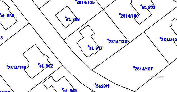 Parcela st. 917 v KÚ Lysice, Katastrální mapa