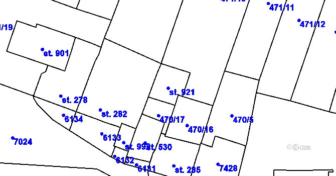 Parcela st. 921 v KÚ Lysice, Katastrální mapa