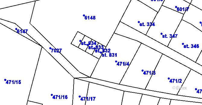 Parcela st. 831 v KÚ Lysice, Katastrální mapa