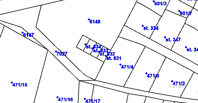 Parcela st. 832 v KÚ Lysice, Katastrální mapa