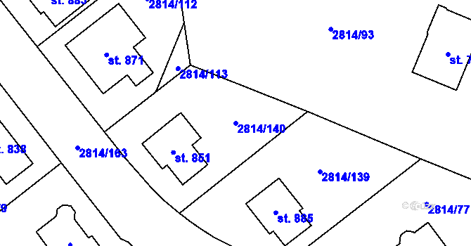 Parcela st. 2814/140 v KÚ Lysice, Katastrální mapa