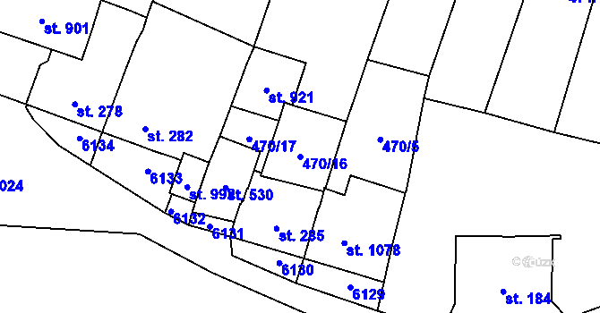 Parcela st. 470/16 v KÚ Lysice, Katastrální mapa