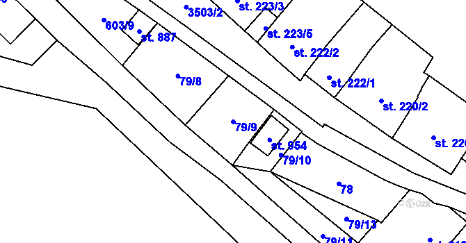 Parcela st. 79/9 v KÚ Lysice, Katastrální mapa