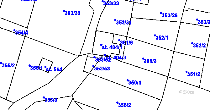 Parcela st. 404/3 v KÚ Lysice, Katastrální mapa