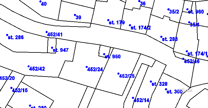 Parcela st. 950 v KÚ Lysice, Katastrální mapa