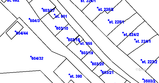 Parcela st. 955 v KÚ Lysice, Katastrální mapa