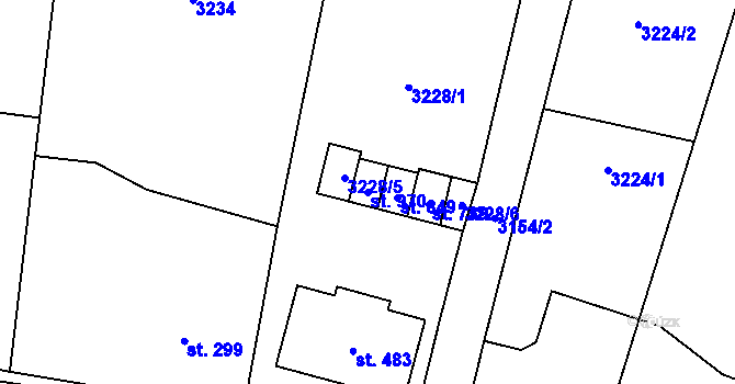 Parcela st. 970 v KÚ Lysice, Katastrální mapa