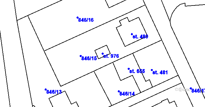 Parcela st. 976 v KÚ Lysice, Katastrální mapa