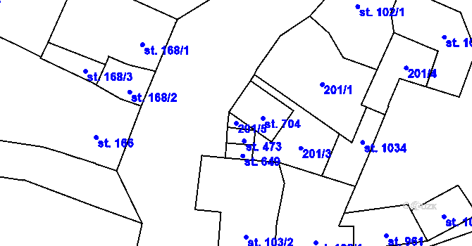 Parcela st. 201/5 v KÚ Lysice, Katastrální mapa