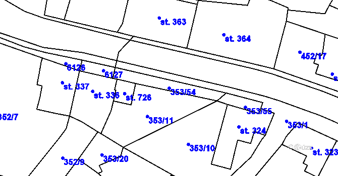 Parcela st. 353/54 v KÚ Lysice, Katastrální mapa