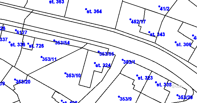 Parcela st. 353/55 v KÚ Lysice, Katastrální mapa