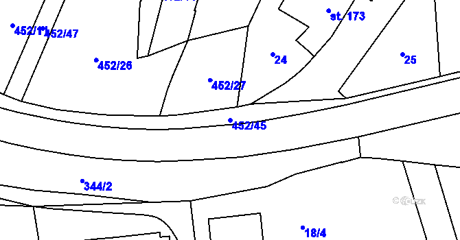 Parcela st. 452/45 v KÚ Lysice, Katastrální mapa
