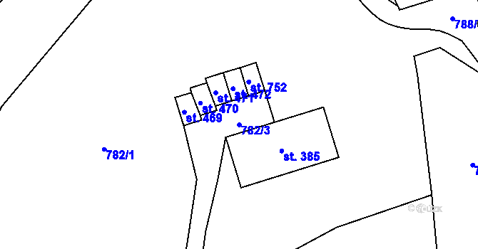 Parcela st. 782/3 v KÚ Lysice, Katastrální mapa