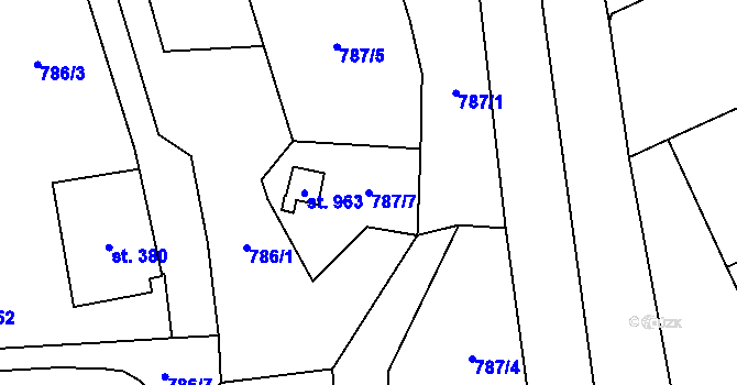 Parcela st. 787/7 v KÚ Lysice, Katastrální mapa