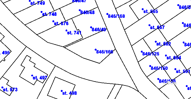 Parcela st. 846/166 v KÚ Lysice, Katastrální mapa