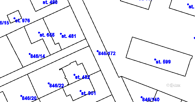 Parcela st. 846/172 v KÚ Lysice, Katastrální mapa