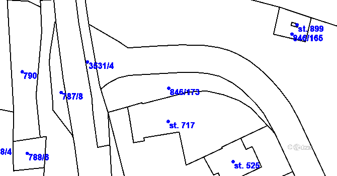 Parcela st. 846/173 v KÚ Lysice, Katastrální mapa