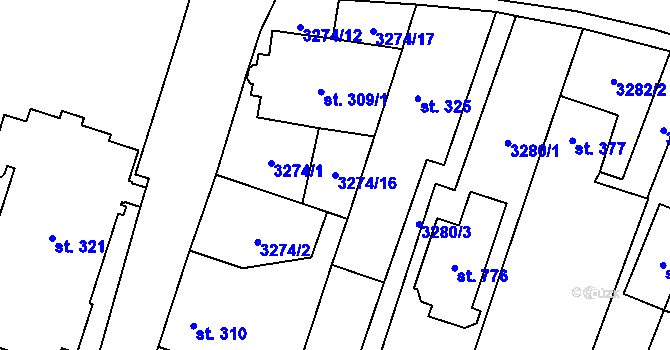 Parcela st. 3274/16 v KÚ Lysice, Katastrální mapa