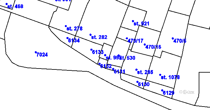 Parcela st. 992 v KÚ Lysice, Katastrální mapa