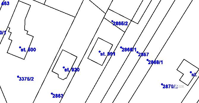 Parcela st. 991 v KÚ Lysice, Katastrální mapa
