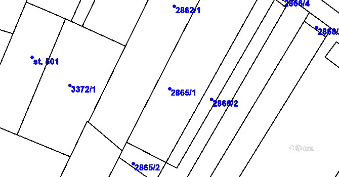 Parcela st. 2865/1 v KÚ Lysice, Katastrální mapa