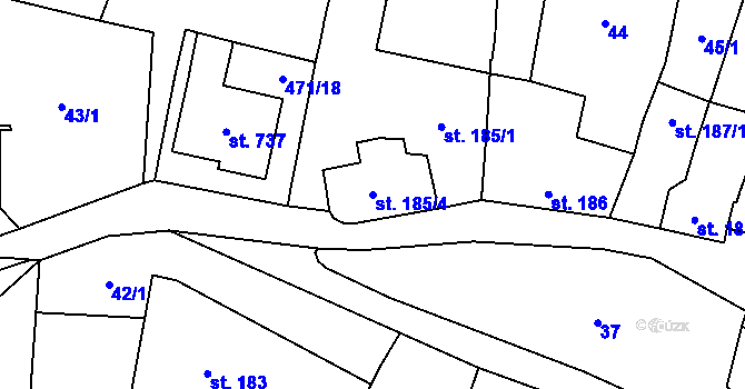 Parcela st. 185/4 v KÚ Lysice, Katastrální mapa