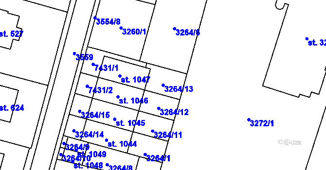 Parcela st. 3264/13 v KÚ Lysice, Katastrální mapa