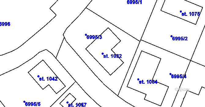 Parcela st. 1032 v KÚ Lysice, Katastrální mapa