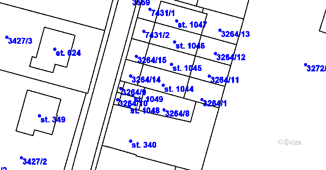 Parcela st. 1044 v KÚ Lysice, Katastrální mapa