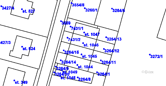 Parcela st. 1046 v KÚ Lysice, Katastrální mapa