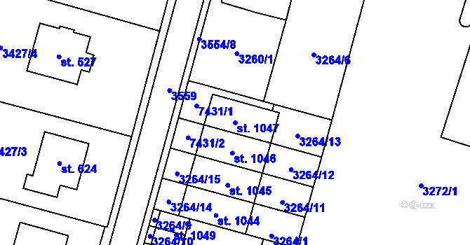Parcela st. 1047 v KÚ Lysice, Katastrální mapa