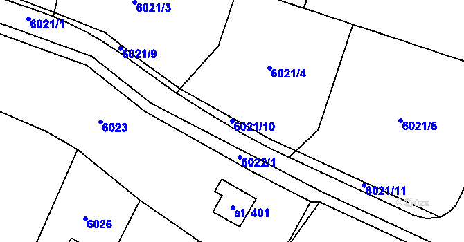 Parcela st. 6021/10 v KÚ Lysice, Katastrální mapa