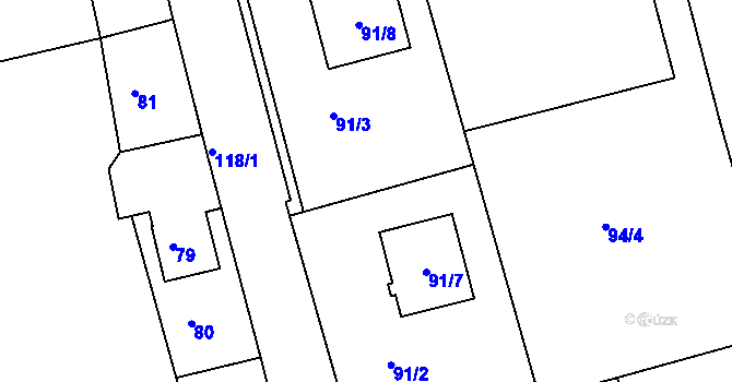 Parcela st. 91/14 v KÚ Lysůvky, Katastrální mapa