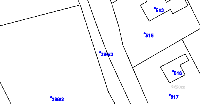 Parcela st. 386/3 v KÚ Lysůvky, Katastrální mapa