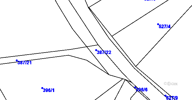 Parcela st. 387/22 v KÚ Lysůvky, Katastrální mapa