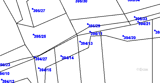 Parcela st. 394/13 v KÚ Lysůvky, Katastrální mapa