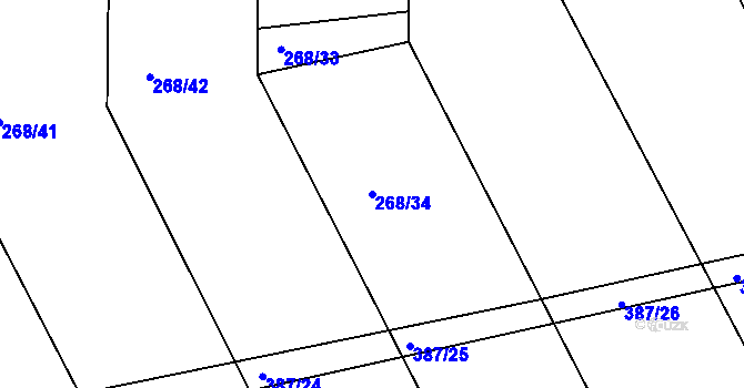 Parcela st. 268/34 v KÚ Lysůvky, Katastrální mapa