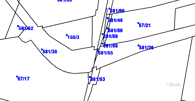 Parcela st. 581/55 v KÚ Lysůvky, Katastrální mapa