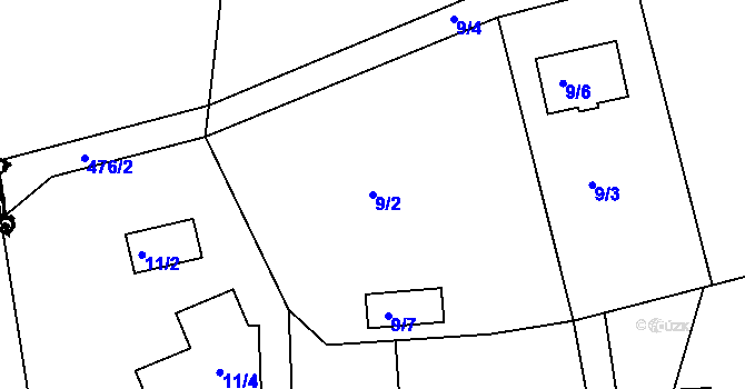 Parcela st. 9/2 v KÚ Lysůvky, Katastrální mapa
