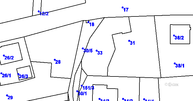 Parcela st. 33 v KÚ Lysůvky, Katastrální mapa
