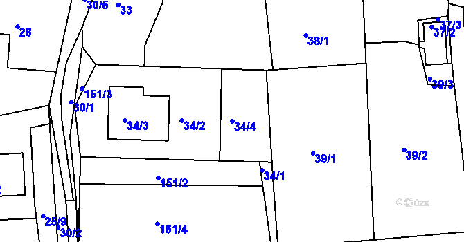 Parcela st. 34/4 v KÚ Lysůvky, Katastrální mapa