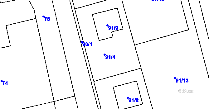 Parcela st. 91/4 v KÚ Lysůvky, Katastrální mapa