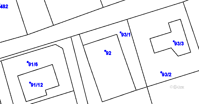 Parcela st. 92 v KÚ Lysůvky, Katastrální mapa