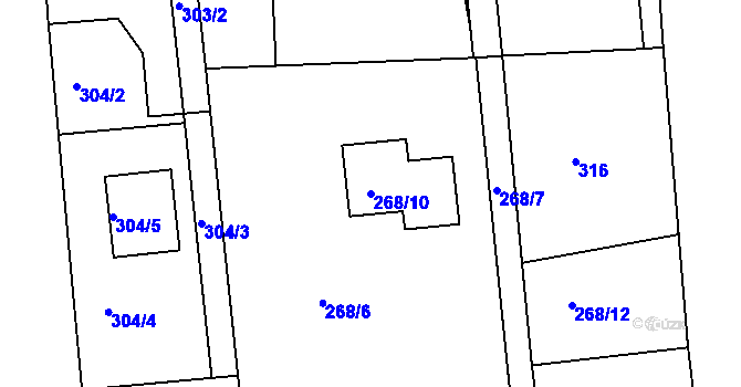 Parcela st. 268/10 v KÚ Lysůvky, Katastrální mapa