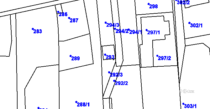 Parcela st. 293 v KÚ Lysůvky, Katastrální mapa