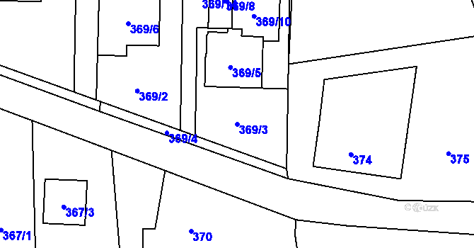 Parcela st. 369/3 v KÚ Lysůvky, Katastrální mapa