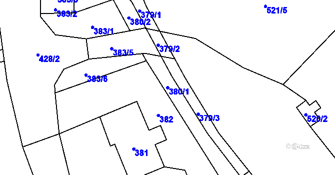 Parcela st. 380/1 v KÚ Lysůvky, Katastrální mapa
